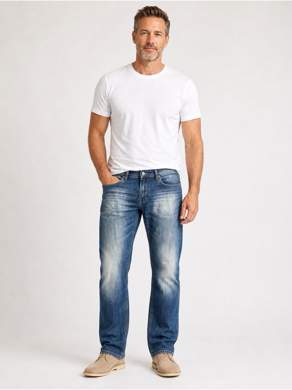 Buffalo David Bitton Men's Faded Blue Straight Jeans